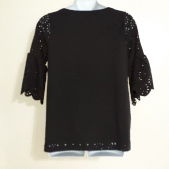 Jessica London Black Bell Sleeve Tunic Top w/Floral Cut Out Overlay 12 NWOT NEW - Picture 5 of 14